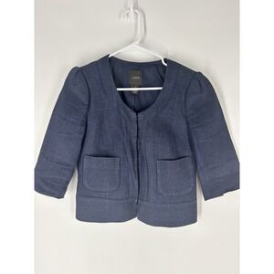 J. Crew Women Bureau Blazer Sz 2 Navy Tailored Linen Jute Preppy Office Nautical
